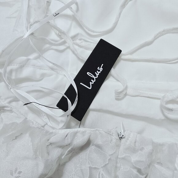 Lulus - S Feeling Like Forever White Jacquard Organza Lace-Up Midi Dress *Read* - Picture 7 of 8